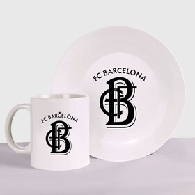 Набор: тарелка + кружка с принтом FC Barcelona в Белгороде, керамика | Кружка: объем — 330 мл, диаметр — 80 мм. Принт наносится на бока кружки, можно сделать два разных изображения. 
Тарелка: диаметр - 210 мм, диаметр для нанесения принта - 120 мм. | barcelona | fc | fc barcelona | footbal club | барселона | лого | логотип | спорт | футбол | футбольный клуб