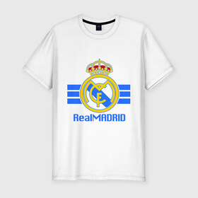 Мужская футболка премиум с принтом Real Madrid в Белгороде, 92% хлопок, 8% лайкра | приталенный силуэт, круглый вырез ворота, длина до линии бедра, короткий рукав | 1902 | fc | footbal club | real madrid | лого | логотип | реал мадрид | спорт | футбол | футбольный клуб