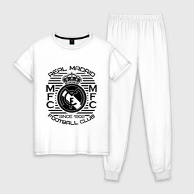 Женская пижама хлопок с принтом Real Madrid в Белгороде, 100% хлопок | брюки и футболка прямого кроя, без карманов, на брюках мягкая резинка на поясе и по низу штанин | 1902 | fc | footbal club | real madrid | лого | логотип | реал мадрид | спорт | футбол | футбольный клуб