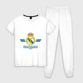 Женская пижама хлопок с принтом Real Madrid 1902 в Белгороде, 100% хлопок | брюки и футболка прямого кроя, без карманов, на брюках мягкая резинка на поясе и по низу штанин | 1902 | fc | footbal club | real madrid | лого | логотип | реал мадрид | спорт | футбол | футбольный клуб
