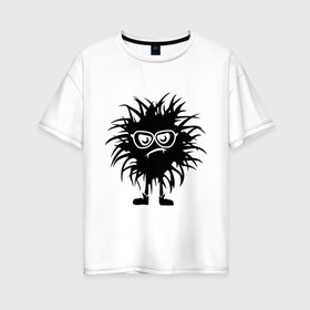 Женская футболка хлопок Oversize с принтом Лохматый чудик в Белгороде, 100% хлопок | свободный крой, круглый ворот, спущенный рукав, длина до линии бедер
 | монстр | очки | пушистый | чудик