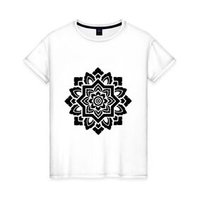 Женская футболка хлопок с принтом Орнамент мозаика в Белгороде, 100% хлопок | прямой крой, круглый вырез горловины, длина до линии бедер, слегка спущенное плечо | мозаика | орнамент | трайбл | цветок