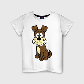 Детская футболка хлопок с принтом Собачка в Белгороде, 100% хлопок | круглый вырез горловины, полуприлегающий силуэт, длина до линии бедер | веселая. косточка | собака