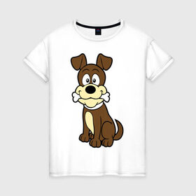Женская футболка хлопок с принтом Собачка в Белгороде, 100% хлопок | прямой крой, круглый вырез горловины, длина до линии бедер, слегка спущенное плечо | веселая. косточка | собака
