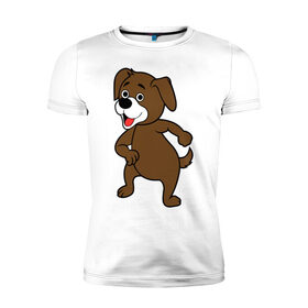 Мужская футболка премиум с принтом Веселая собачка в Белгороде, 92% хлопок, 8% лайкра | приталенный силуэт, круглый вырез ворота, длина до линии бедра, короткий рукав | Тематика изображения на принте: 