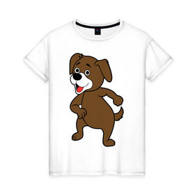 Женская футболка хлопок с принтом Веселая собачка в Белгороде, 100% хлопок | прямой крой, круглый вырез горловины, длина до линии бедер, слегка спущенное плечо | 
