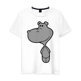 Мужская футболка хлопок с принтом Бегемотик в Белгороде, 100% хлопок | прямой крой, круглый вырез горловины, длина до линии бедер, слегка спущенное плечо. | бегемот | большой | добрый
