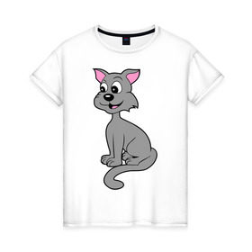 Женская футболка хлопок с принтом Веселый кот в Белгороде, 100% хлопок | прямой крой, круглый вырез горловины, длина до линии бедер, слегка спущенное плечо | 