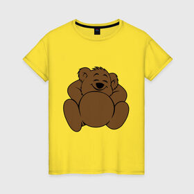 Женская футболка хлопок с принтом Спящий медведь в Белгороде, 100% хлопок | прямой крой, круглый вырез горловины, длина до линии бедер, слегка спущенное плечо | довольный | медведь | спит