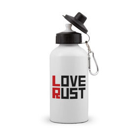Бутылка спортивная с принтом Love Rust в Белгороде, металл | емкость — 500 мл, в комплекте две пластиковые крышки и карабин для крепления | love | playrust | rust | раст
