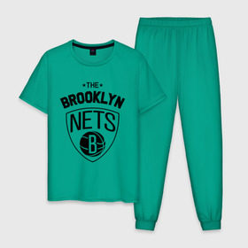 Мужская пижама хлопок с принтом The Brooklyn Nets в Белгороде, 100% хлопок | брюки и футболка прямого кроя, без карманов, на брюках мягкая резинка на поясе и по низу штанин
 | Тематика изображения на принте: бруклин