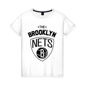 Женская футболка хлопок с принтом The Brooklyn Nets в Белгороде, 100% хлопок | прямой крой, круглый вырез горловины, длина до линии бедер, слегка спущенное плечо | бруклин