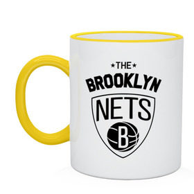 Кружка двухцветная с принтом The Brooklyn Nets в Белгороде, керамика | объем — 330 мл, диаметр — 80 мм. Цветная ручка и кайма сверху, в некоторых цветах — вся внутренняя часть | бруклин