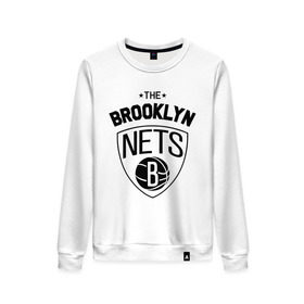 Женский свитшот хлопок с принтом The Brooklyn Nets в Белгороде, 100% хлопок | прямой крой, круглый вырез, на манжетах и по низу широкая трикотажная резинка  | бруклин