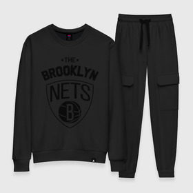 Женский костюм хлопок с принтом The Brooklyn Nets в Белгороде, 100% хлопок | на свитшоте круглая горловина, мягкая резинка по низу. Брюки заужены к низу, на них два вида карманов: два 