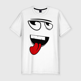 Мужская футболка премиум с принтом Прикольный смайл в Белгороде, 92% хлопок, 8% лайкра | приталенный силуэт, круглый вырез ворота, длина до линии бедра, короткий рукав | smile | зубы | рожица | смайл | смайлик | ухмылка | язык