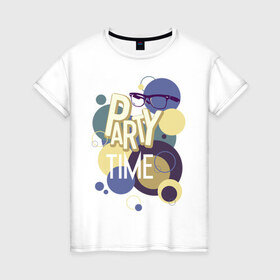 Женская футболка хлопок с принтом Party time в Белгороде, 100% хлопок | прямой крой, круглый вырез горловины, длина до линии бедер, слегка спущенное плечо | party time | время пати | очки | пати