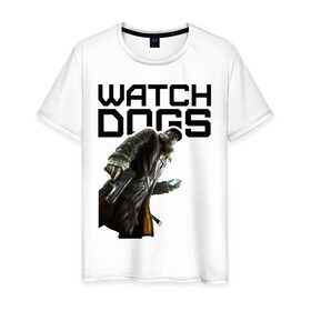 Мужская футболка хлопок с принтом Watch Dogs в Белгороде, 100% хлопок | прямой крой, круглый вырез горловины, длина до линии бедер, слегка спущенное плечо. | games | watch dogs