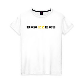 Женская футболка хлопок с принтом Brazzers в Белгороде, 100% хлопок | прямой крой, круглый вырез горловины, длина до линии бедер, слегка спущенное плечо | brazzers