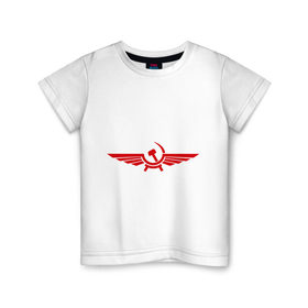 Детская футболка хлопок с принтом Серп и молот в виде орла в Белгороде, 100% хлопок | круглый вырез горловины, полуприлегающий силуэт, длина до линии бедер | крылья