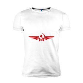 Мужская футболка премиум с принтом Серп и молот в виде орла в Белгороде, 92% хлопок, 8% лайкра | приталенный силуэт, круглый вырез ворота, длина до линии бедра, короткий рукав | крылья