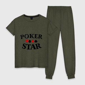 Женская пижама хлопок с принтом Poker Stars в Белгороде, 100% хлопок | брюки и футболка прямого кроя, без карманов, на брюках мягкая резинка на поясе и по низу штанин | poker | stars | пики | покер | старс