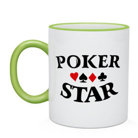 Кружка двухцветная с принтом Poker Stars в Белгороде, керамика | объем — 330 мл, диаметр — 80 мм. Цветная ручка и кайма сверху, в некоторых цветах — вся внутренняя часть | poker | stars | пики | покер | старс