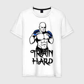 Мужская футболка хлопок с принтом Train hard (тренируйся усердно) в Белгороде, 100% хлопок | прямой крой, круглый вырез горловины, длина до линии бедер, слегка спущенное плечо. | 