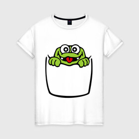 Женская футболка хлопок с принтом Карманный крокодил в Белгороде, 100% хлопок | прямой крой, круглый вырез горловины, длина до линии бедер, слегка спущенное плечо | карман | карманный | крокодил | милый | язык | ящерицы