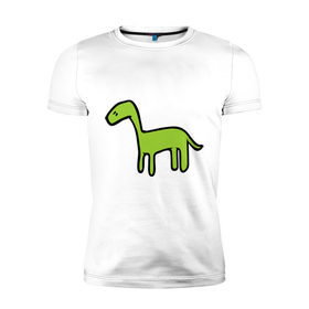 Мужская футболка премиум с принтом Дино - детский рисунок в Белгороде, 92% хлопок, 8% лайкра | приталенный силуэт, круглый вырез ворота, длина до линии бедра, короткий рукав | дети | дино | динозавр | диплодок | рисунок