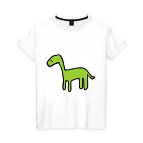 Женская футболка хлопок с принтом Дино - детский рисунок в Белгороде, 100% хлопок | прямой крой, круглый вырез горловины, длина до линии бедер, слегка спущенное плечо | дети | дино | динозавр | диплодок | рисунок