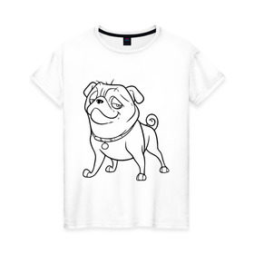 Женская футболка хлопок с принтом Мопс в Белгороде, 100% хлопок | прямой крой, круглый вырез горловины, длина до линии бедер, слегка спущенное плечо | the nut job | белка | зайка | мопс | мультик | мультфильм | пес | реальная белка | собака