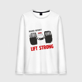 Мужской лонгслив хлопок с принтом Lift Strong в Белгороде, 100% хлопок |  | hard | lift | pain | sport | strong | гантели | спорт | штанга