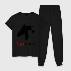 Женская пижама хлопок с принтом Конный спорт - лошади в Белгороде, 100% хлопок | брюки и футболка прямого кроя, без карманов, на брюках мягкая резинка на поясе и по низу штанин | equi | sapiens | жокей | кони | конный | лошади