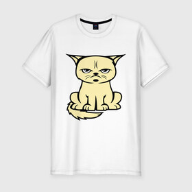 Мужская футболка премиум с принтом Недовольный кот в Белгороде, 92% хлопок, 8% лайкра | приталенный силуэт, круглый вырез ворота, длина до линии бедра, короткий рукав | cat | grumpy | киса | кот | котэ | кошка | недовольный