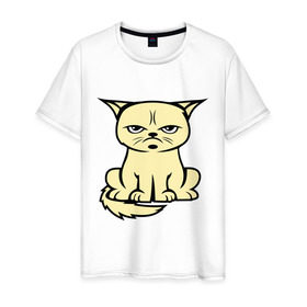 Мужская футболка хлопок с принтом Недовольный кот в Белгороде, 100% хлопок | прямой крой, круглый вырез горловины, длина до линии бедер, слегка спущенное плечо. | Тематика изображения на принте: cat | grumpy | киса | кот | котэ | кошка | недовольный
