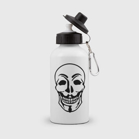Бутылка спортивная с принтом Анонимус - череп в Белгороде, металл | емкость — 500 мл, в комплекте две пластиковые крышки и карабин для крепления | скелет