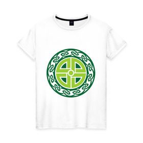 Женская футболка хлопок с принтом Кельтский щит (руна) в Белгороде, 100% хлопок | прямой крой, круглый вырез горловины, длина до линии бедер, слегка спущенное плечо | celtic | rune | shield | кельт | руна | щит