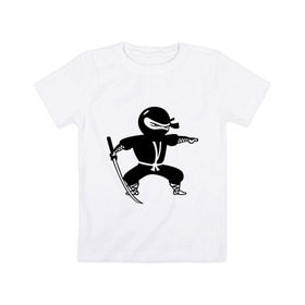 Детская футболка хлопок с принтом Черный ниндзя в Белгороде, 100% хлопок | круглый вырез горловины, полуприлегающий силуэт, длина до линии бедер | катана | кимоно | меч | ниндзя | нинзя | самурай | черный | япония