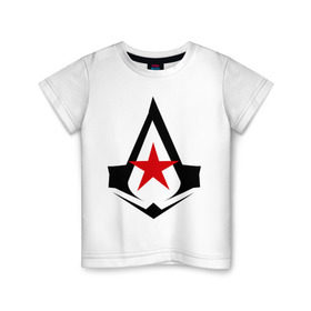 Детская футболка хлопок с принтом Русский ассассин в Белгороде, 100% хлопок | круглый вырез горловины, полуприлегающий силуэт, длина до линии бедер | ассассин | логотип | подарок | прикол | русский