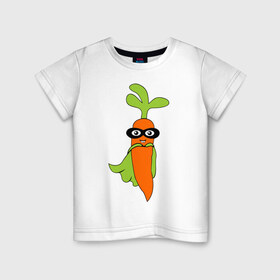 Детская футболка хлопок с принтом Супер-морковь в Белгороде, 100% хлопок | круглый вырез горловины, полуприлегающий силуэт, длина до линии бедер | супергерой