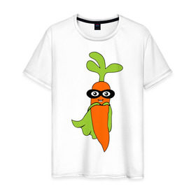 Мужская футболка хлопок с принтом Супер-морковь в Белгороде, 100% хлопок | прямой крой, круглый вырез горловины, длина до линии бедер, слегка спущенное плечо. | Тематика изображения на принте: супергерой
