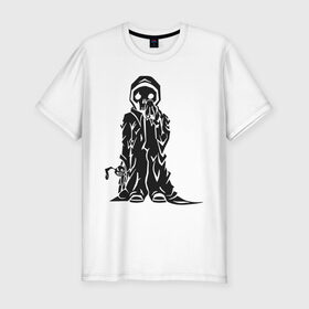 Мужская футболка премиум с принтом Маленькая смерть в Белгороде, 92% хлопок, 8% лайкра | приталенный силуэт, круглый вырез ворота, длина до линии бедра, короткий рукав | скелет