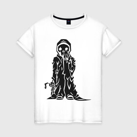 Женская футболка хлопок с принтом Маленькая смерть в Белгороде, 100% хлопок | прямой крой, круглый вырез горловины, длина до линии бедер, слегка спущенное плечо | скелет