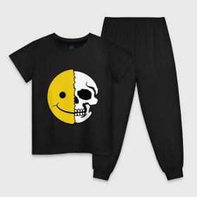Детская пижама хлопок с принтом Смайлик-черепок в Белгороде, 100% хлопок |  брюки и футболка прямого кроя, без карманов, на брюках мягкая резинка на поясе и по низу штанин
 | скелет
