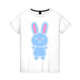 Женская футболка хлопок с принтом Зайка в Белгороде, 100% хлопок | прямой крой, круглый вырез горловины, длина до линии бедер, слегка спущенное плечо | bunny | rabbit | белый | зайка | заяц | кролик | милый