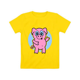 Детская футболка хлопок с принтом Поросенок в Белгороде, 100% хлопок | круглый вырез горловины, полуприлегающий силуэт, длина до линии бедер | кабан | милый | поросенок | пятачок | розовый | свинья | хрюша