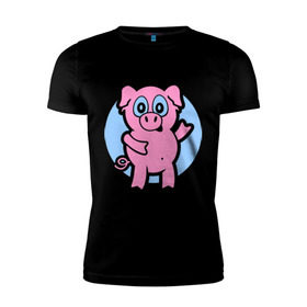 Мужская футболка премиум с принтом Поросенок в Белгороде, 92% хлопок, 8% лайкра | приталенный силуэт, круглый вырез ворота, длина до линии бедра, короткий рукав | кабан | милый | поросенок | пятачок | розовый | свинья | хрюша