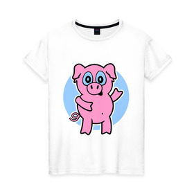 Женская футболка хлопок с принтом Поросенок в Белгороде, 100% хлопок | прямой крой, круглый вырез горловины, длина до линии бедер, слегка спущенное плечо | кабан | милый | поросенок | пятачок | розовый | свинья | хрюша
