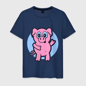 Мужская футболка хлопок с принтом Поросенок в Белгороде, 100% хлопок | прямой крой, круглый вырез горловины, длина до линии бедер, слегка спущенное плечо. | кабан | милый | поросенок | пятачок | розовый | свинья | хрюша